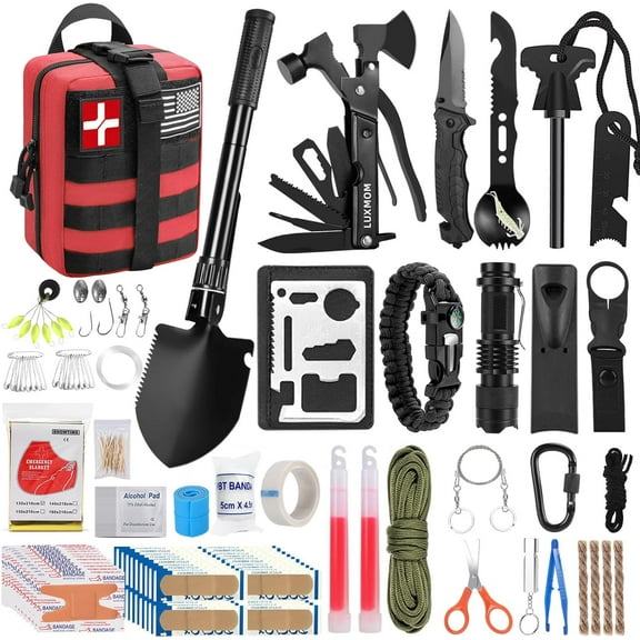Survival Kit and First Aid Kit, 142Pcs Professional Survival Gear and Equipment with Molle Pouch, for Men Camping Outdoor Adventure/Gifts for Men Dad Christmas