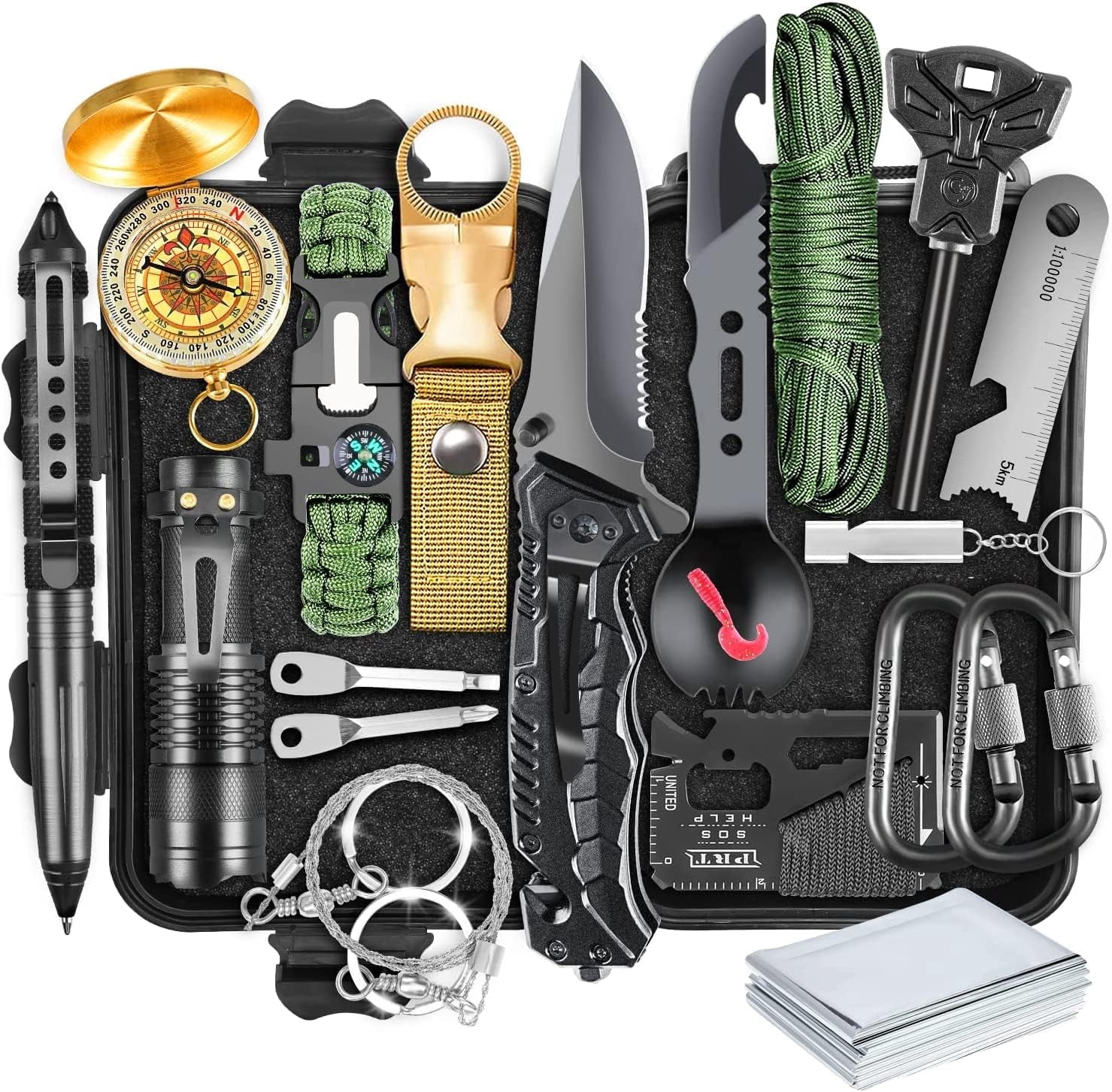 A house of tools Survival Kit, Gifts for Men Dad Husband, Emergency Survival Gear and Equipment 19 in 1, Fishing Hunting Birthday for Men, Camping Accessories, Cool Gadget, Camping Essentials