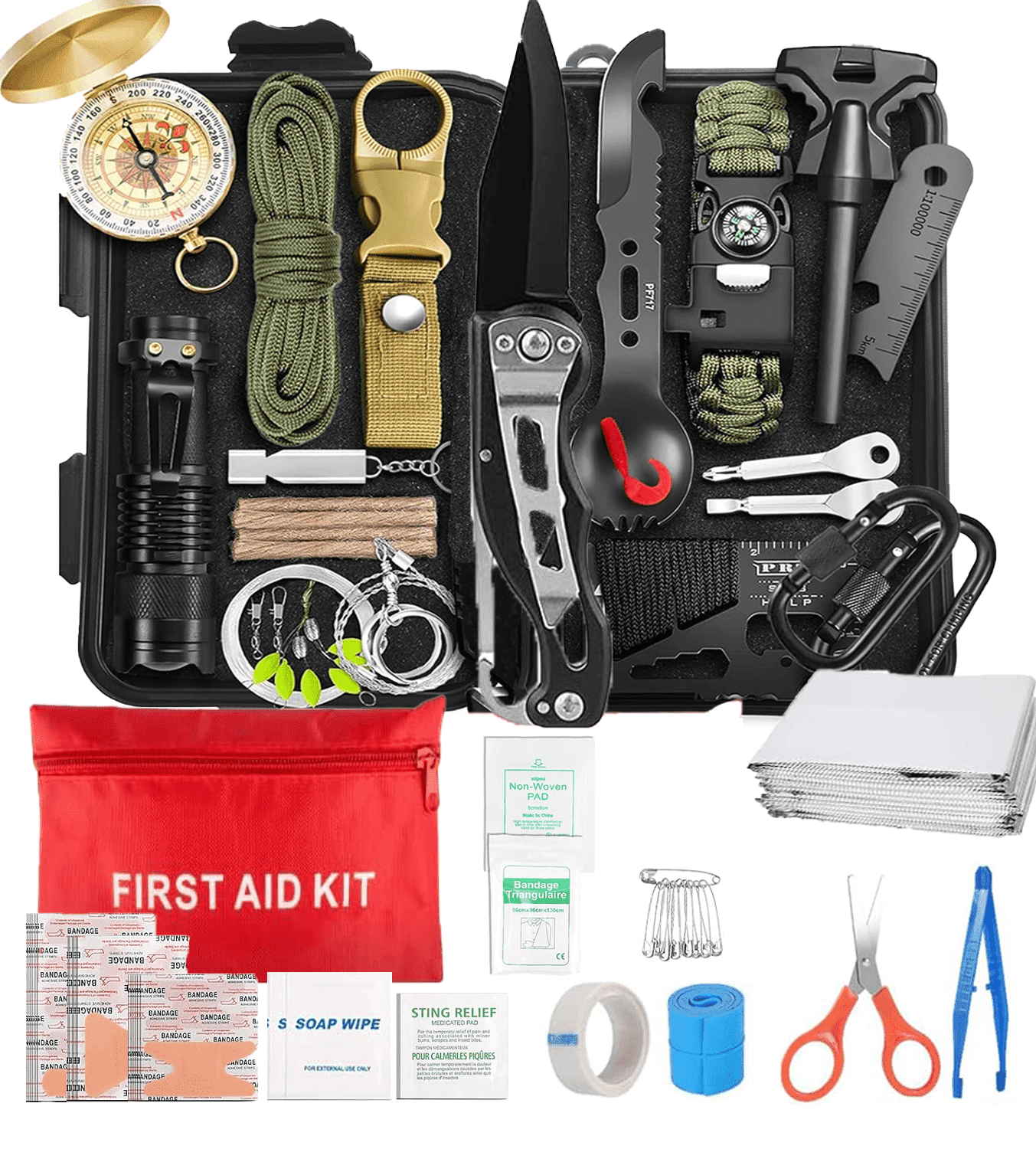TEIPUERY Survival Kits 57 Pcs,Emergency Survival Gear Tools for Outdoor Camping, Hiking,Gifts for Men Dad Husband Teenage Boy