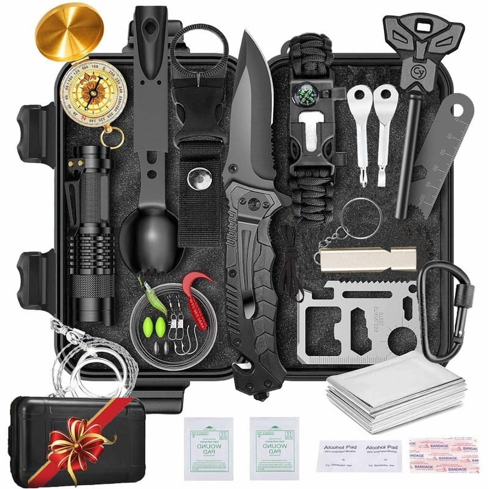 TEIPUERY Survival Kit for Men, 38-in-1 Emergency Survival Gear with Flashlight, Compass and Outdoor Tools, Camping Hiking Gift for Dad Husband Boyfriend