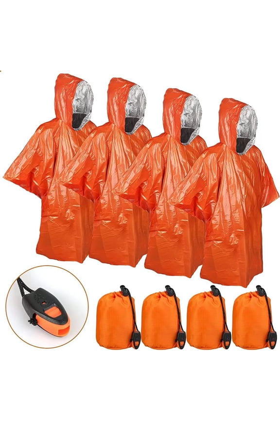 Survival Rain Poncho Emergency Mylar Space Blanket Camping Gear-Retain 90% of Body Heat Survival Gear for Survival Kits Camping Supplies Emergency Blankets