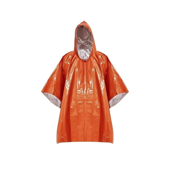 Survival Rain Poncho Emergency Mylar Space Blanket Camping Gear-Retain Body Heat Survival Gear for Survival Kits Camping Supplies Emergency Blankets, Orange
