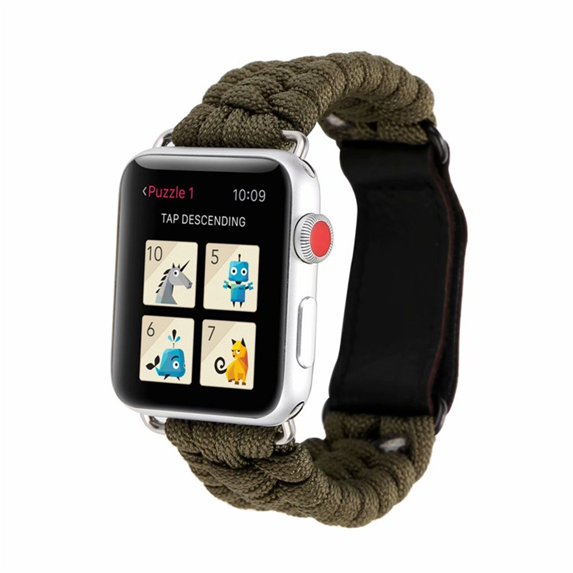 Survival Rope strap For apple watch wristband 44mm 40mm 42mm 38mm Outdoors Leather clasp belt Bracelet iWatch series 3 4 5 se 6 band - Army Green