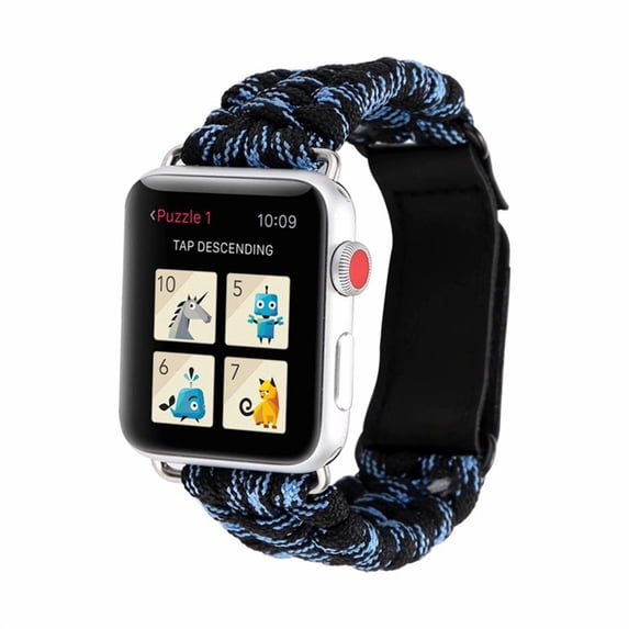 Survival Rope strap For apple watch wristband 44mm 40mm 42mm 38mm Outdoors Leather clasp belt Bracelet iWatch series 3 4 5 se 6 band - Black blue