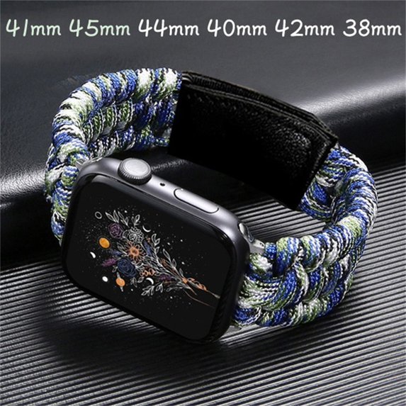 Survival Rope strap For apple watch wristband 44mm 40mm 42mm 38mm Outdoors Leather clasp belt Bracelet iWatch series 3 4 5 se 6 band - Starry color