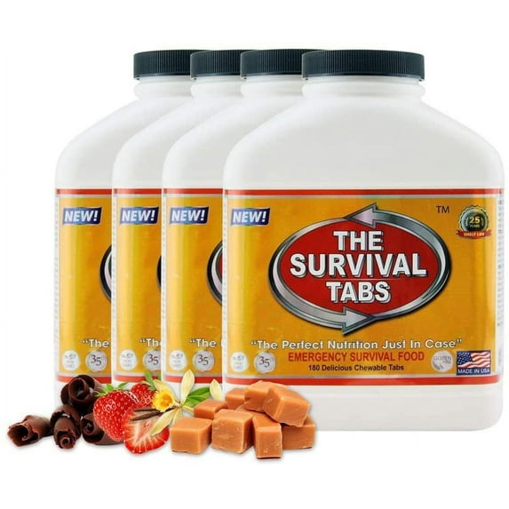 Survival Tabs 60-Day 720 Tabs Emergency Food Ration Survival MREs Food Replacement for Outdoor Activities Disaster Preparedness Gluten Free and Non-GMO 25 Years Shelf Life Long Term - Mixed Flavor