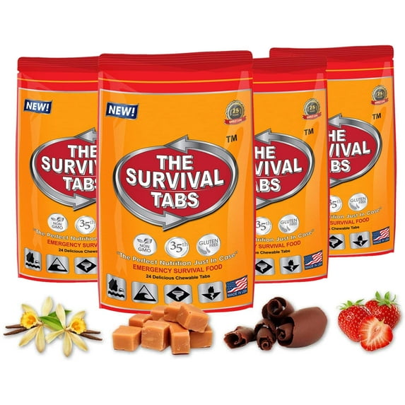 Survival Tabs 8-Day Food Supply 96 Tabs Emergency Food Replacement Disaster Preparedness for Earthquake Flood Tsunami Gluten Free and Non-GMO 25 Years Shelf Life Long Term Food Storage - Mixed Flavor