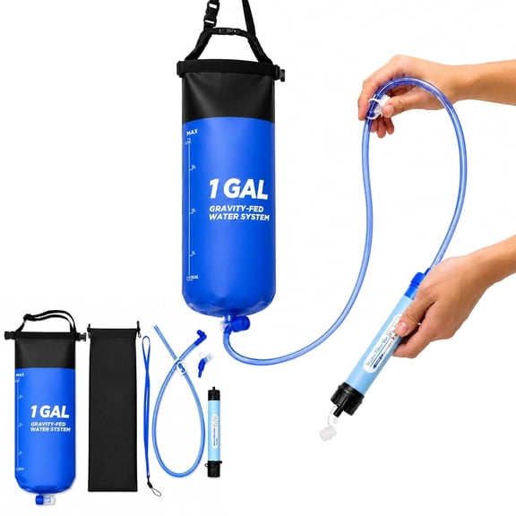 Survival Water Filter Gravity Bag 1 Gallon Portable Emergency Purifier for Camping
