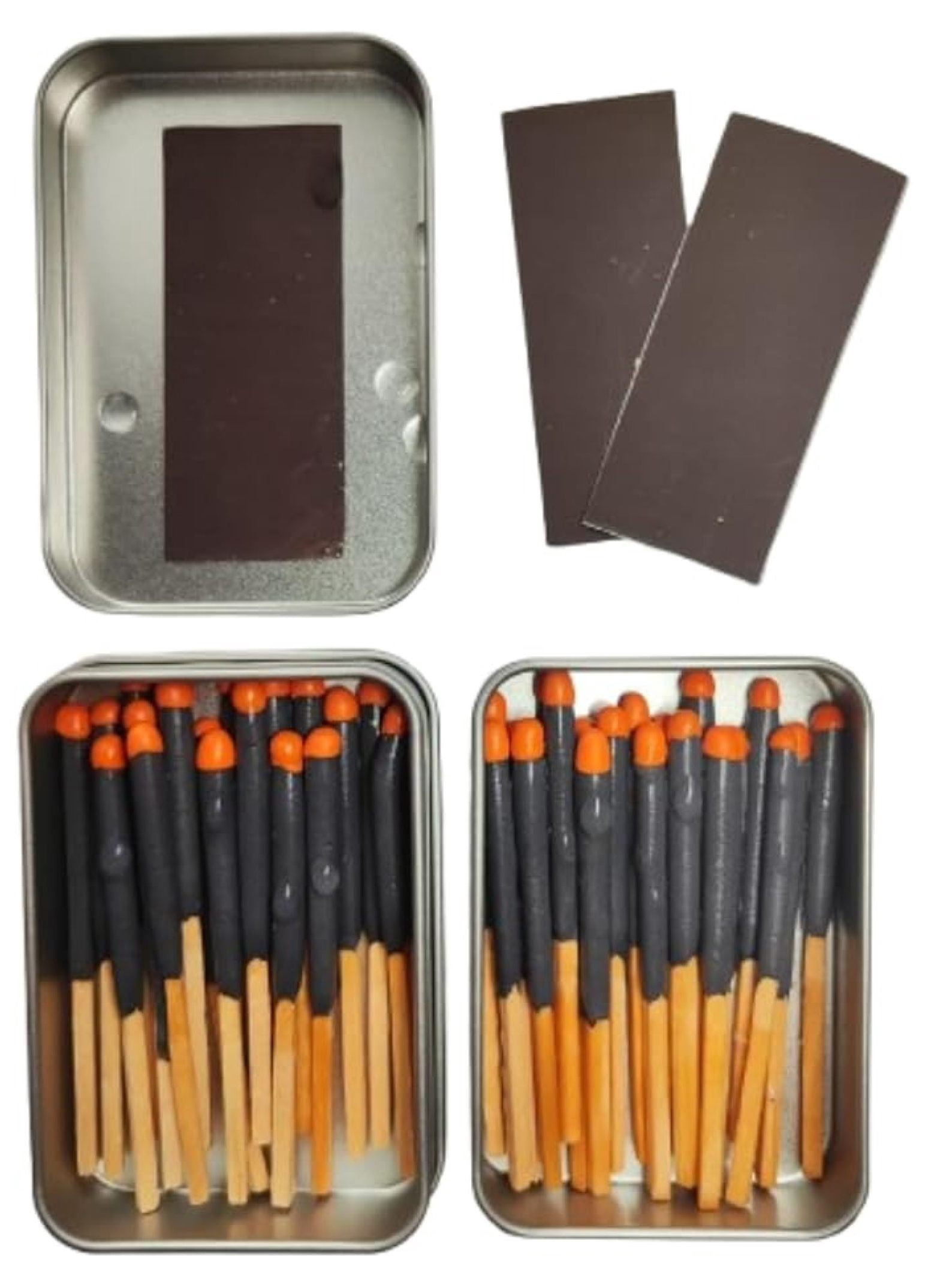 Survival Waterproof Matches Kit – 20/40/60/80/100 Fire Matches + Extra Striker in Metal Tin, Waxed Tinder Cords – Stormproof Windproof Fire Starter for Camping & Emergency (2 x Tins)