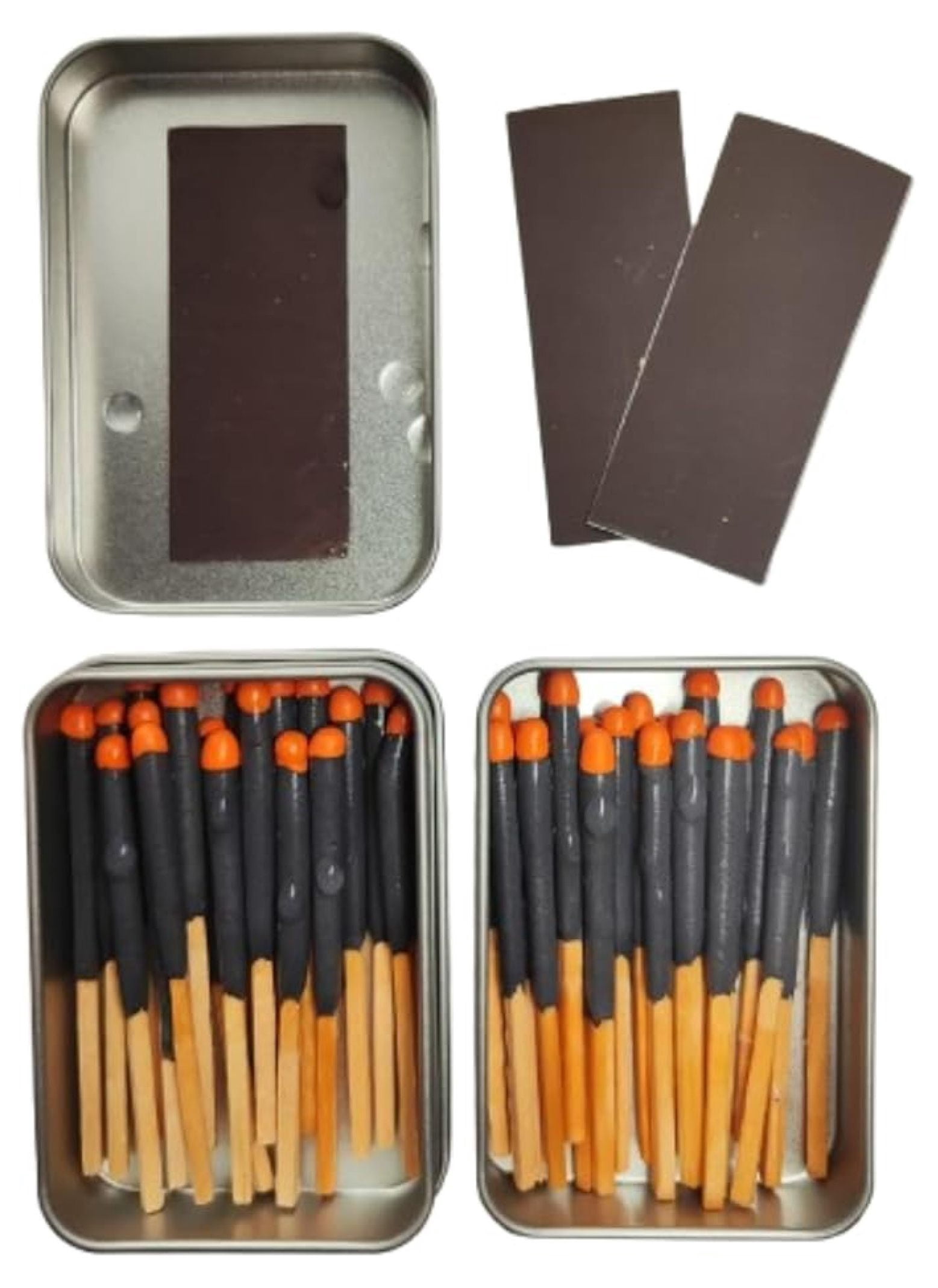Survival Waterproof Matches Kit – 20/40/60/80/100 Fire Matches + Extra Striker in Metal Tin, Waxed Tinder Cords – Stormproof Windproof Fire Starter for Camping & Emergency (2 x Tins)