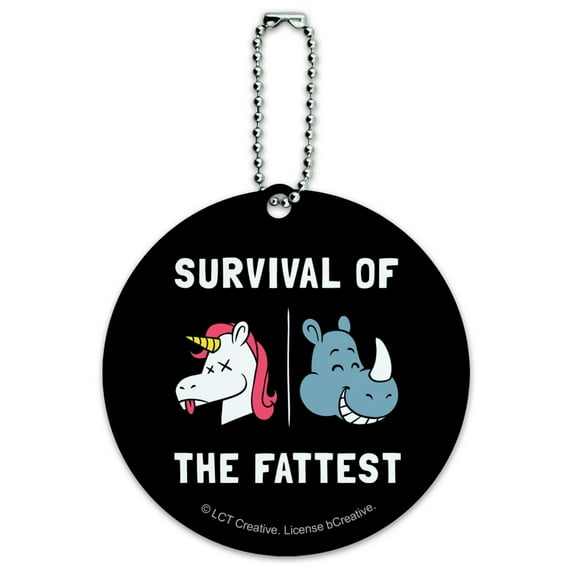 Survival of the Fattest Unicorn Chubby Rhino Fittest Pun Funny Humor Round Luggage ID Tag Card Suitcase Carry-On