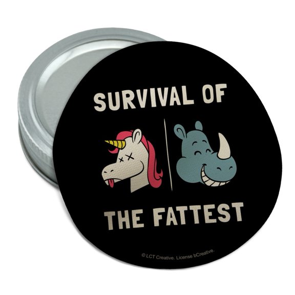 Survival of the Fattest Unicorn Chubby Rhino Fittest Pun Funny Humor Round Rubber Non-Slip Jar Gripper Lid Opener