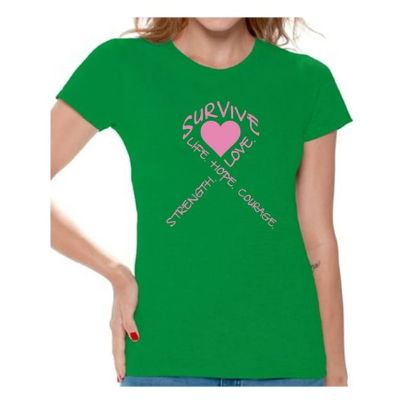 Survive Heart T-shirt Tops Cancer t shirt breast cancer awareness t shirt faith love hope fight believe support survivor gifts tackle for my mom dad grandpa grandma special for women