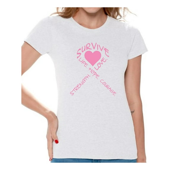 Survive Heart T-shirt Tops Cancer t shirt breast cancer awareness t shirt faith love hope fight believe support survivor gifts tackle for my mom dad grandpa grandma special for women