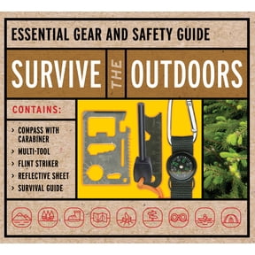 Survive the Outdoors Kit : Essential Gear and Safety Guide Contains: Compass with Carabiner, Multi-tool, Flint Striker, Reflective Sheet, Survival Guide (Kit)