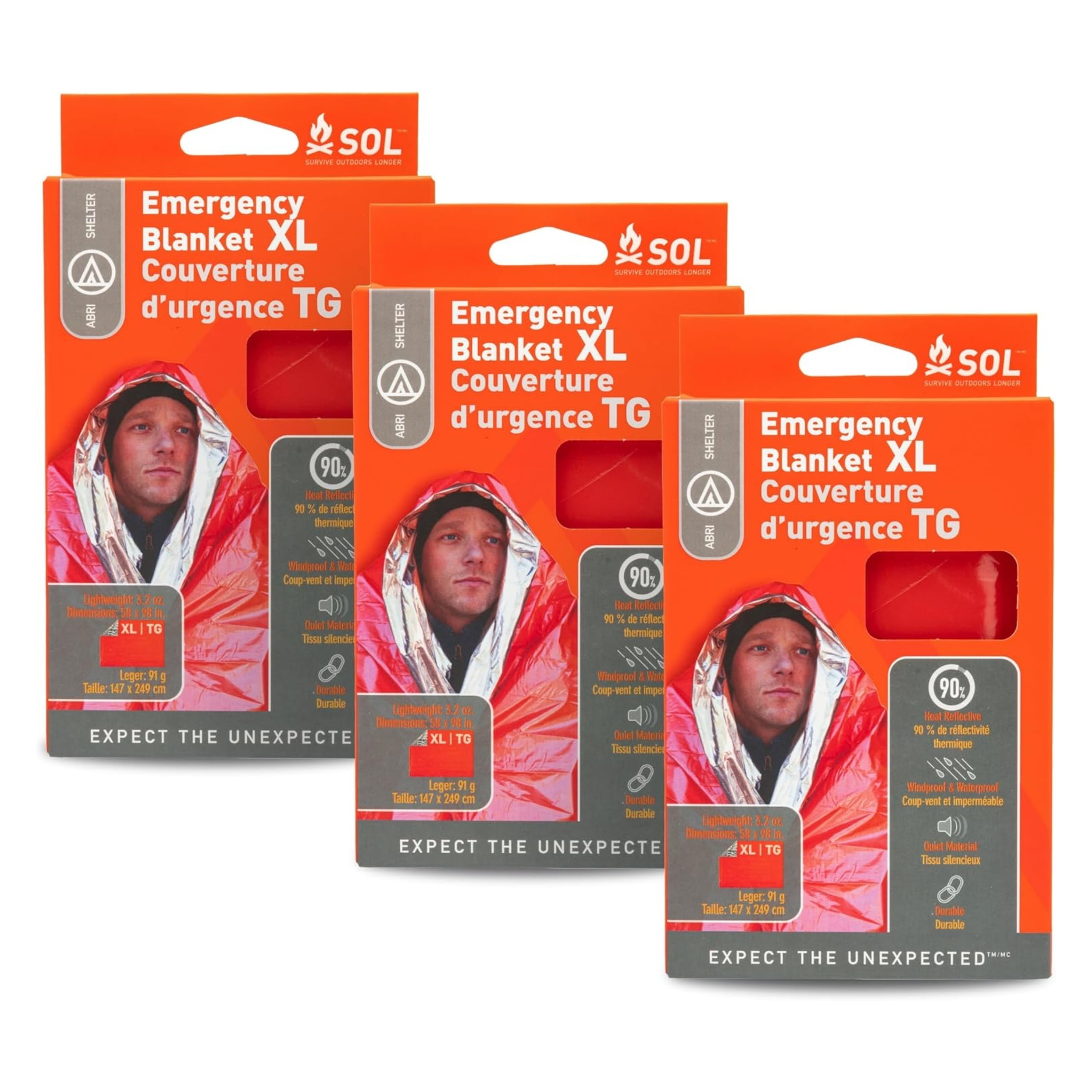 Survive Outdoors Longer 90% 2-Person Survival Blanket (Pack of 3)