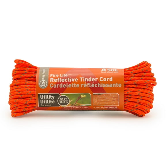 Survive Outdoors Longer Fire Lite Tinder Cord Utility Reflective Grade, 50 ft, Orange