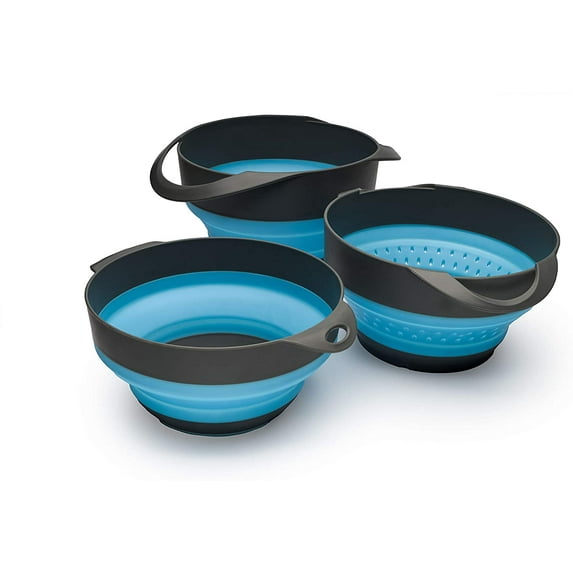 Survive Outdoors Longer Flat Pack Bowls & Strainer Set, Base Camp Blue/Grey, 014