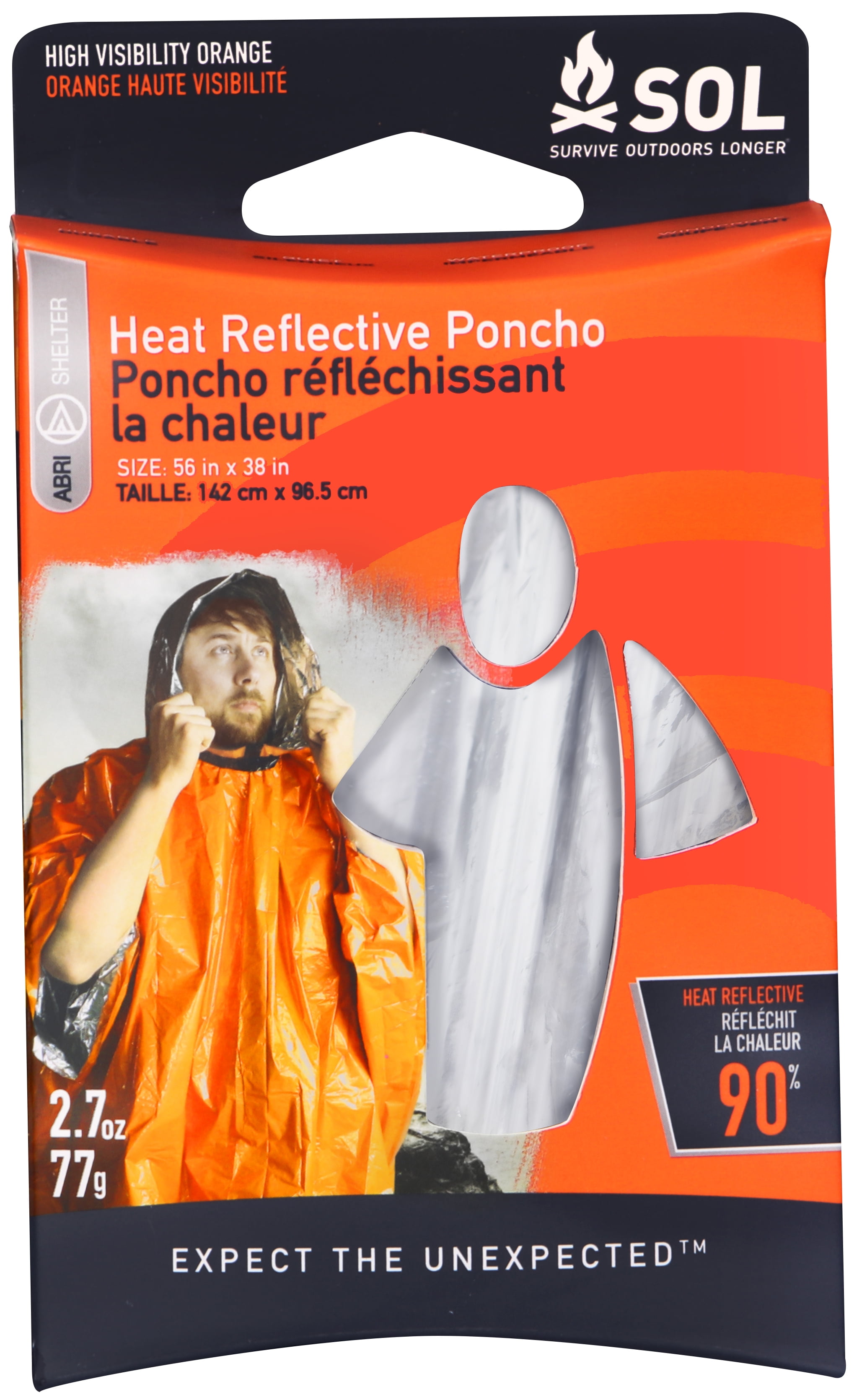 Survive Outdoors Longer Heat Reflective Poncho, Adult, One Size