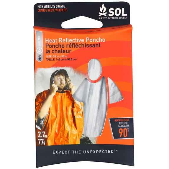 Survive Outdoors Longer Heat Reflective Poncho, Adult, One Size