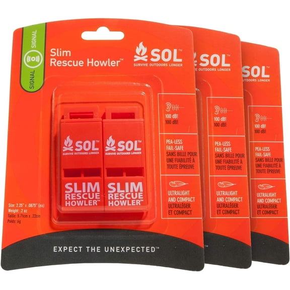 Survive Outdoors Longer Slim Rescue Howler Whistle, 2ct (Pack of 3)