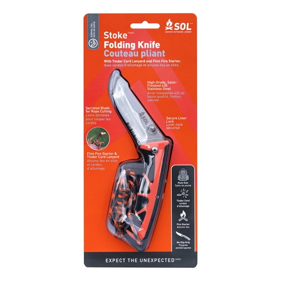 Survive Outdoors Longer Survival Stoke Folding Knife and Tinder Cord