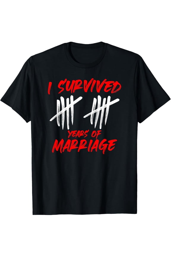 Survived 10 Years of Marriage Wedding Funny Prison Jail T-ShirtMen's and women's gift, black and white T-shirt, size: Extra large S-4XL