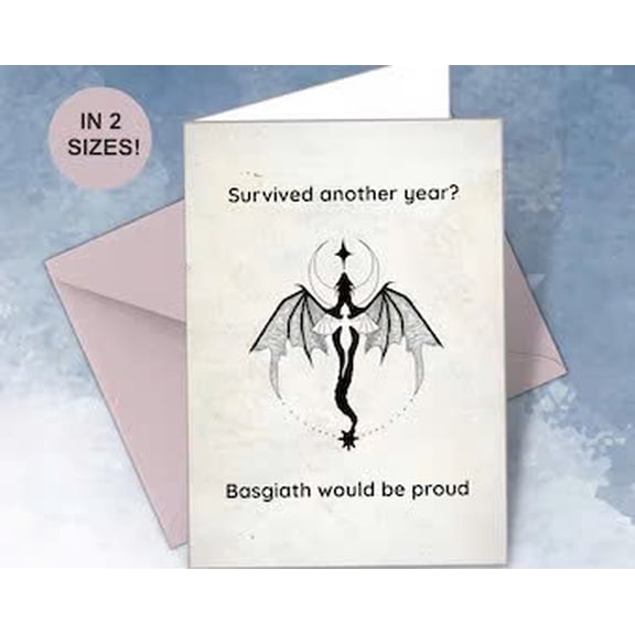 Survived Another Year? Dragon-Themed Birthday Card  Unique Design with Envelope  Perfect Gift for Fans of Fantasy and Mythology  Available in 2 Sizes