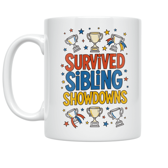Survived Sibling Showdowns - Sibling Rivalry Humor - 11 oz Ceramic Coffee Mug