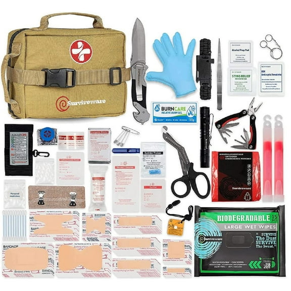 Surviveware Survival First Aid Kit for Outdoor Preparedness in Tan