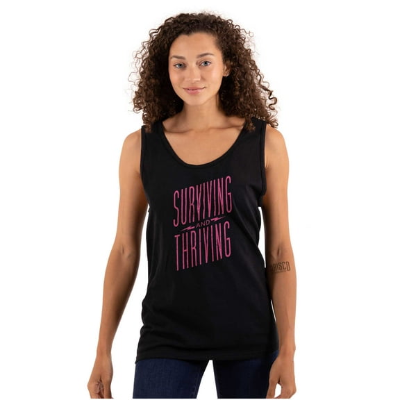 Surviving And Thriving Breast Cancer Tank Top Tee Shirt Women Brisco Brands S