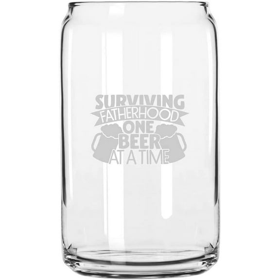 Surviving Fatherhood Father's Day Etched 16oz Libbey Can Glass