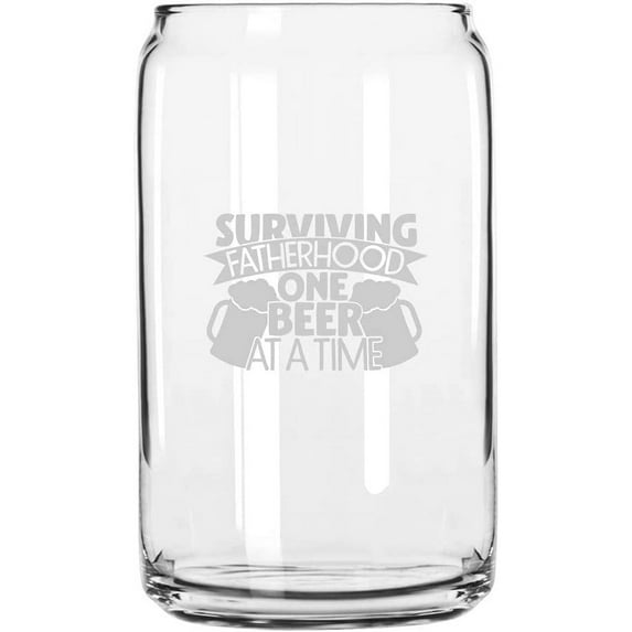 Surviving Fatherhood Father's Day Etched 16oz Libbey Can Glass