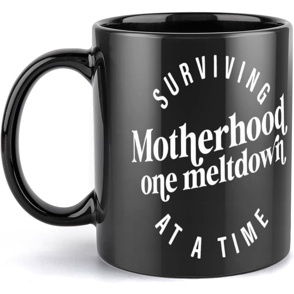Surviving Motherhood One Meltdown At A Time Surviving 11 Oz Black Boho Mug - Cute Coffee And Tea Mug - Ceramic Coffee Mugs For Women And Men