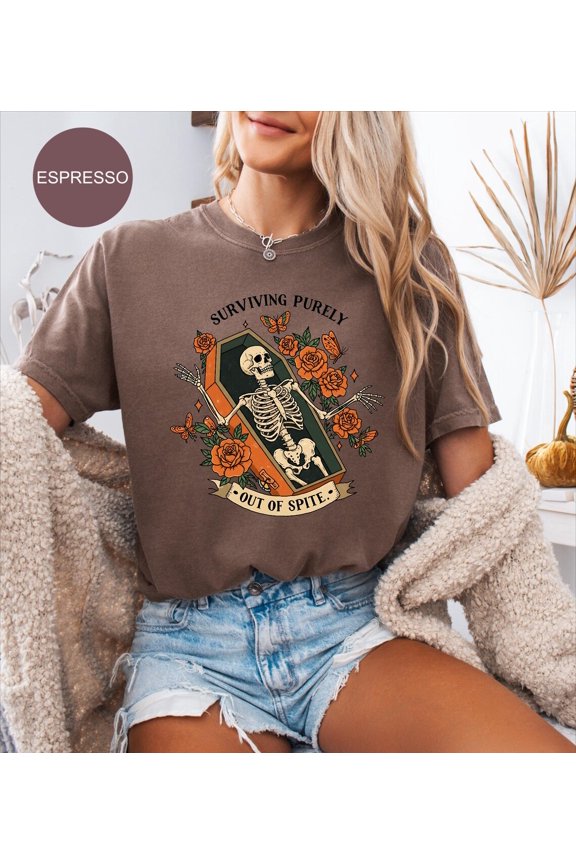 Surviving Purely Out Of Spite Goth Celestial Skeleton Gothic Boho T-Shirt
