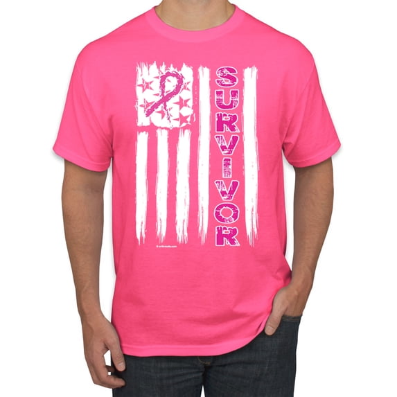 Survivor Awareness Flag Awareness Men's Graphic T-Shirt, Neon Pink, Small