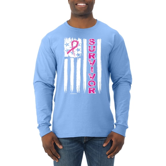 Survivor Awareness Flag Awareness Mens Long Sleeve Shirt, Light Blue, X-Large