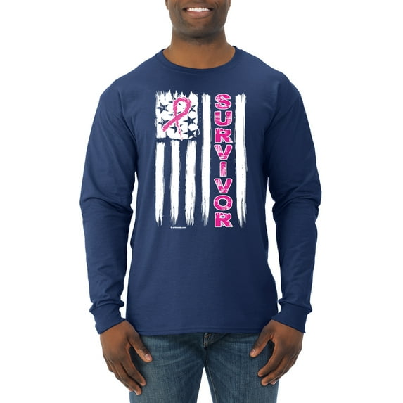 Survivor Awareness Flag Awareness Mens Long Sleeve Shirt, Navy, 3XL