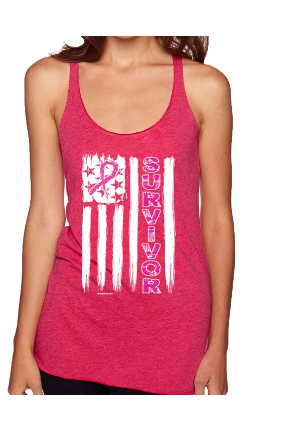 Survivor Awareness Flag Awareness Tri-Blend Racerback Tank Top, Shocking Pink, Medium
