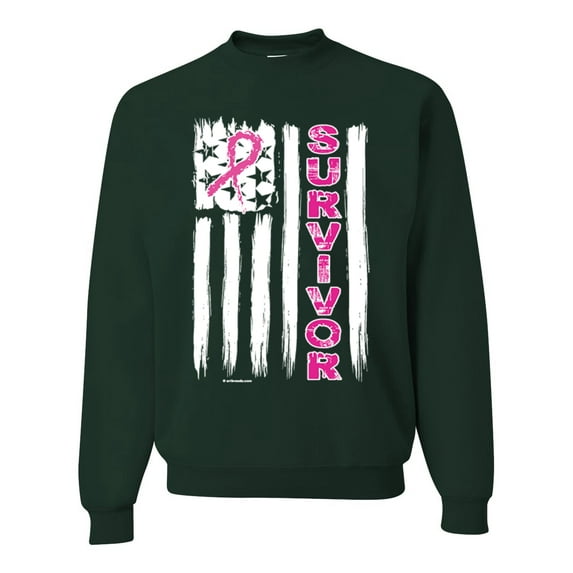 Survivor Awareness Flag Awareness Unisex Crewneck Graphic Sweatshirt, Forest Green, Medium