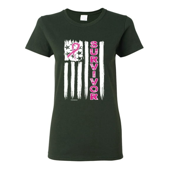 Survivor Awareness Flag Awareness Womens Graphic T-Shirt, Forest Green, 2XL