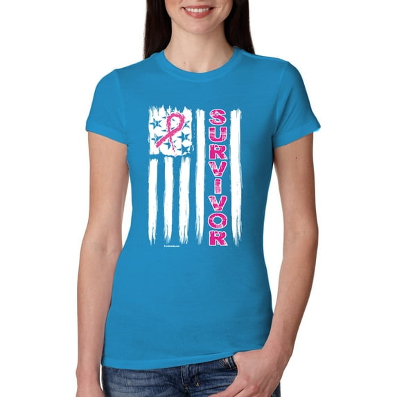 Survivor Awareness Flag Awareness Womens Slim Fit Junior Tee, Turquoise, Small