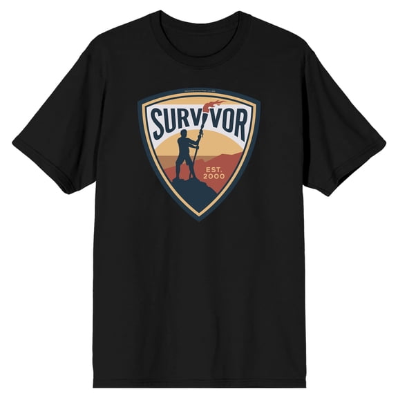 Survivor Badge Adult Black Crew Neck Short Sleeve T-shirt-XL