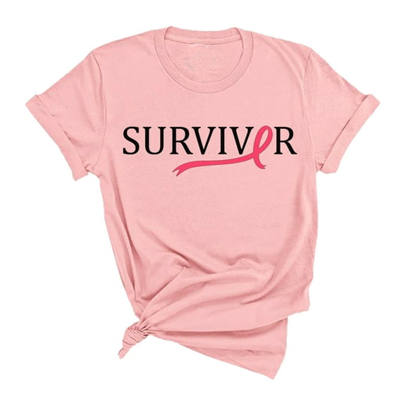 Survivor Breast Cancer Awareness Month T-Shirt, Crewneck, Pink, XS