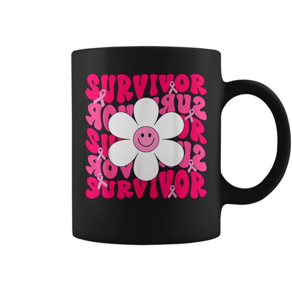 Survivor Breast Cancer Awareness Retro Groovy Breast Cancer Coffee Mugs