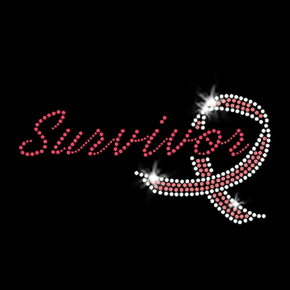 Survivor Breast Cancer Pink Ribbon Sparkly Bling Iron-on Clear Rhinestone Crystals and Rhinestud Heat Transfer by JCS Rhinestones