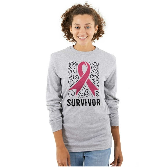 Survivor Breast Cancer Pink Ribbon Women Plus Size Long Sleeve Graphic Tee Brisco Brands 3X