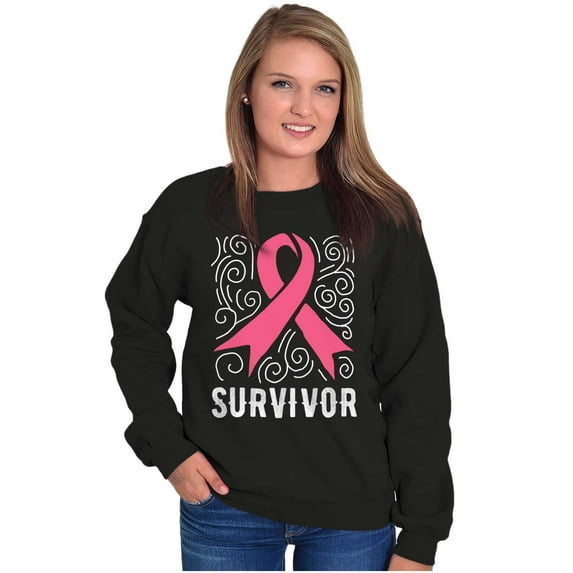Survivor Breast Cancer Pink Ribbon Women Plus Size Crewneck Sweatshirt Brisco Brands 5X