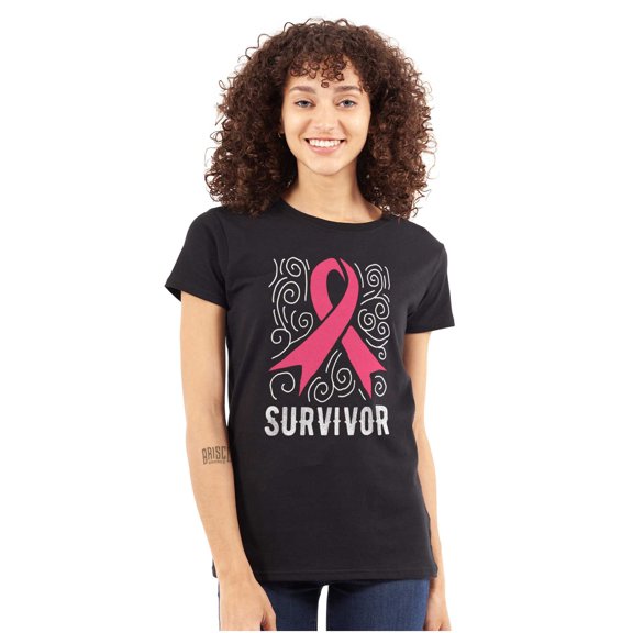 Survivor Breast Cancer Pink Ribbon Womens Slim Fit Graphic Tee Brisco Brands L