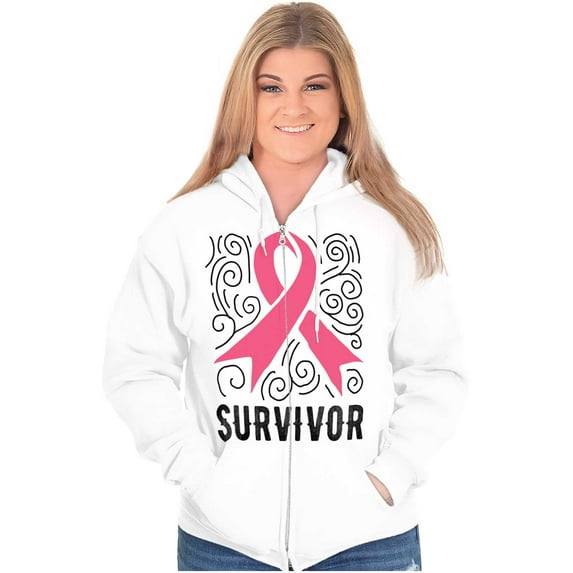 Survivor Breast Cancer Pink Ribbon Zip Hoodie Sweatshirt Women Brisco Brands M